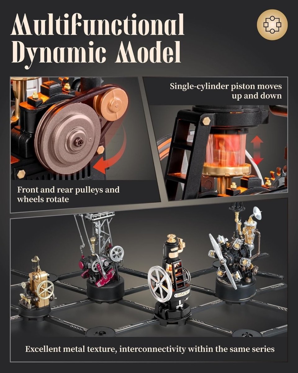 Mechanical Thermo Engine 3D Puzzle Kit Steampunk Model with Lights - Kwikley
