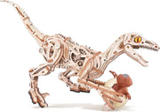 Mechanical Velociraptor 3D Wooden Puzzle Wind Up Dinosaur Model Kit - Kwikley