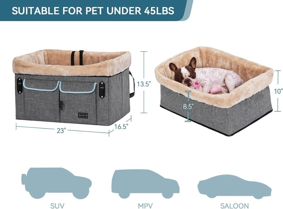 Medium Dog Car Seat Booster Bed Safety Harness Washable Pad 20kg - Kwikley