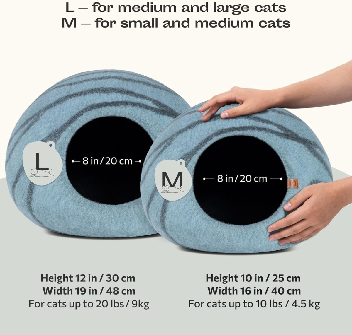 Medium Felt Cat Cave Bed Handmade Merino Wool Indoor Cat House Aqua - Kwikley
