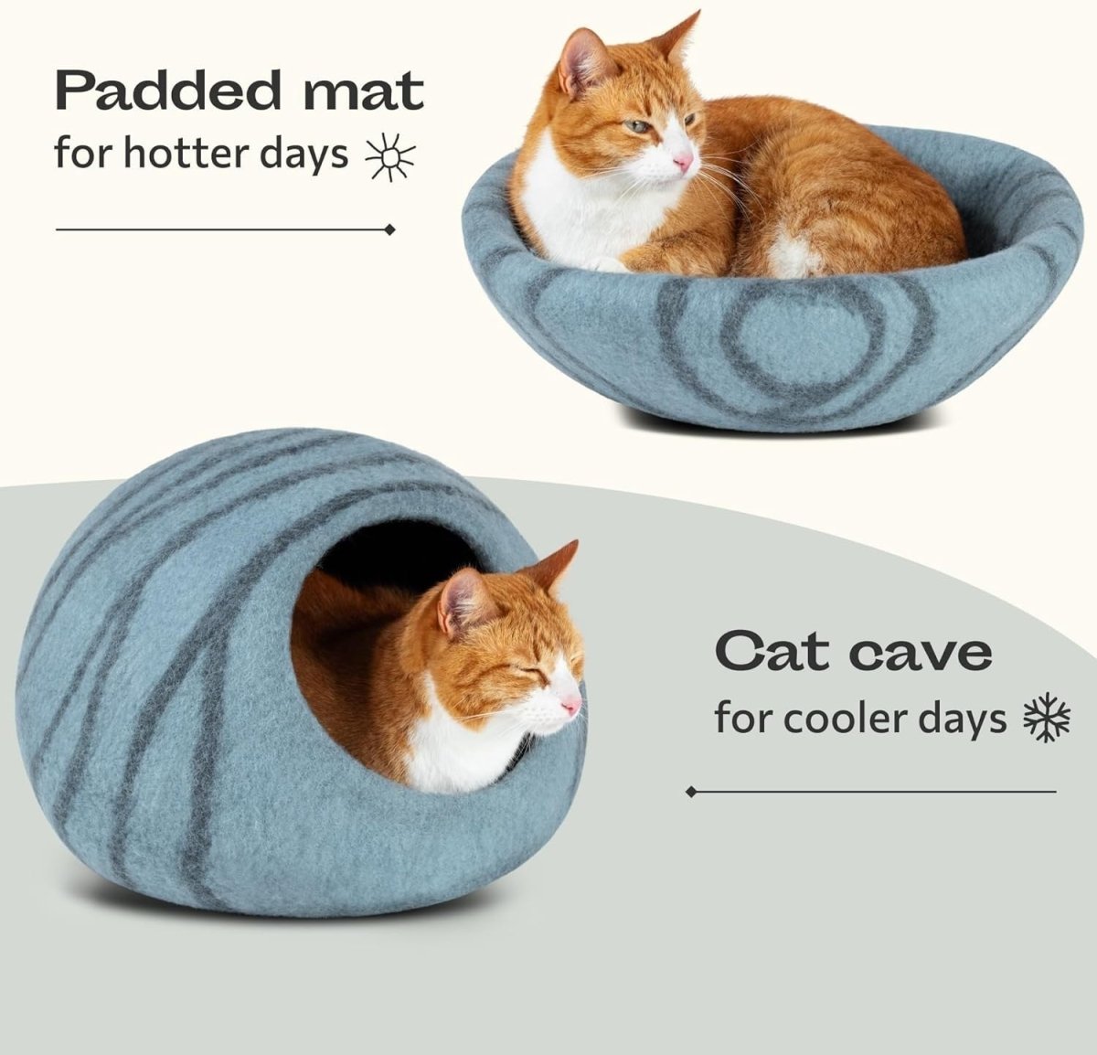Medium Felt Cat Cave Bed Handmade Merino Wool Indoor Cat House Aqua - Kwikley