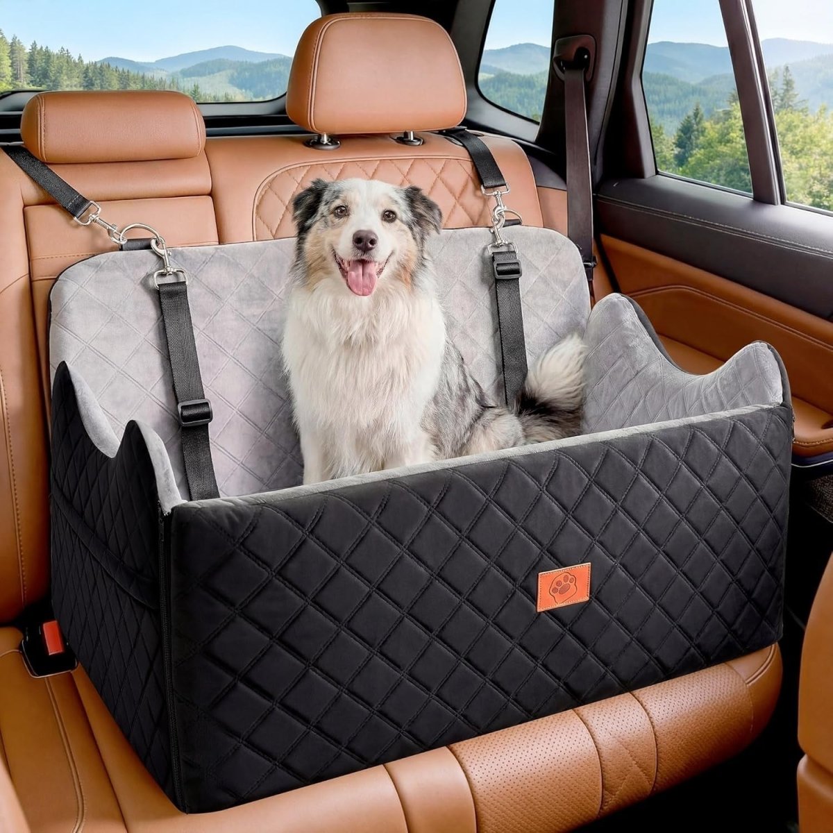 Medium Large Dog Booster Car Seat Plush Travel Bed Washable 55lb - Kwikley