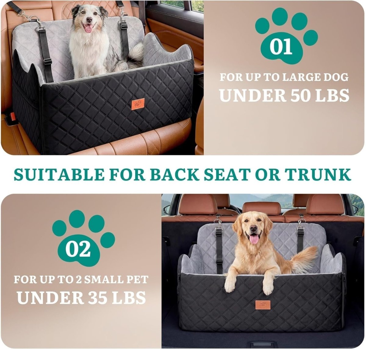 Medium Large Dog Booster Car Seat Plush Travel Bed Washable 55lb - Kwikley