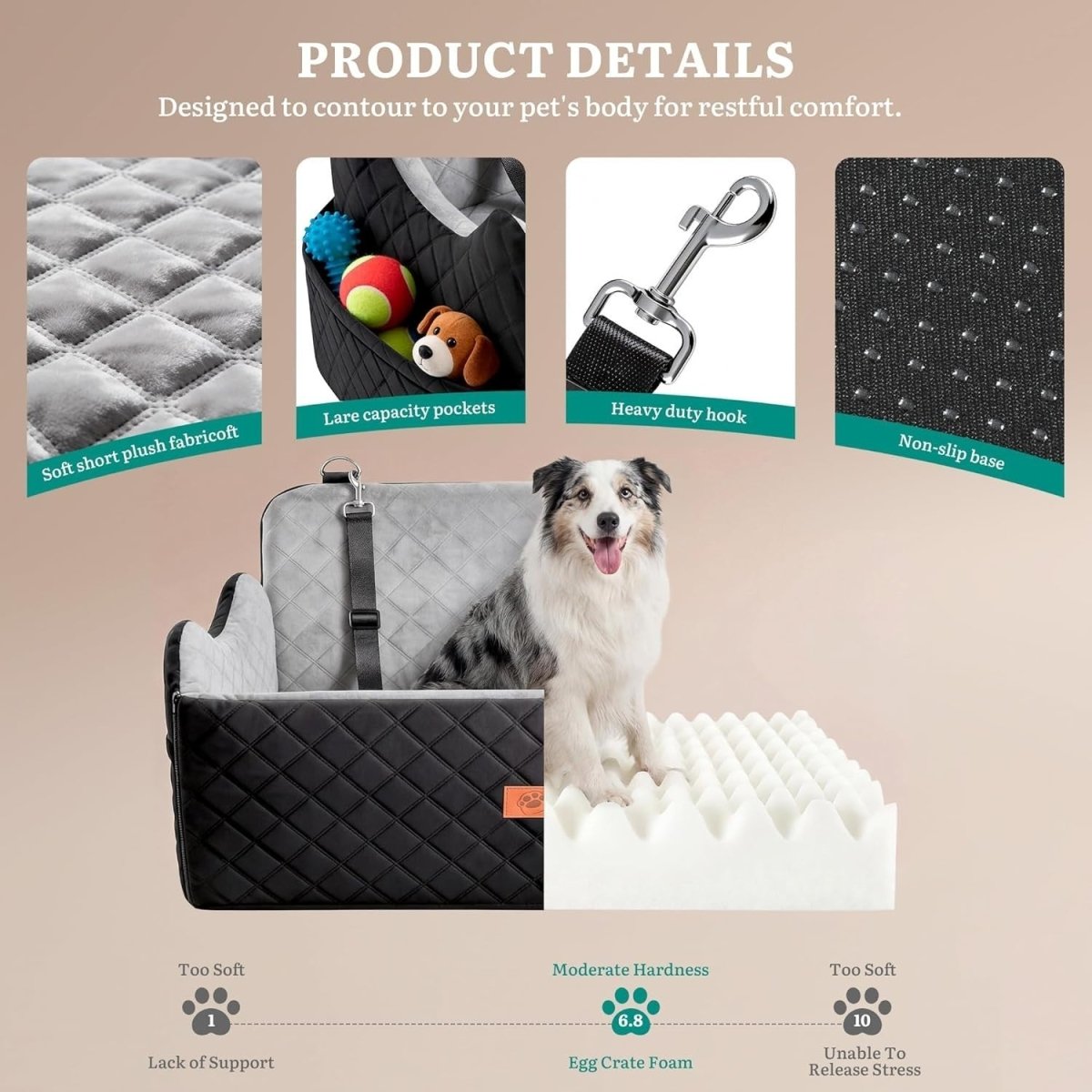 Medium Large Dog Booster Car Seat Plush Travel Bed Washable 55lb - Kwikley