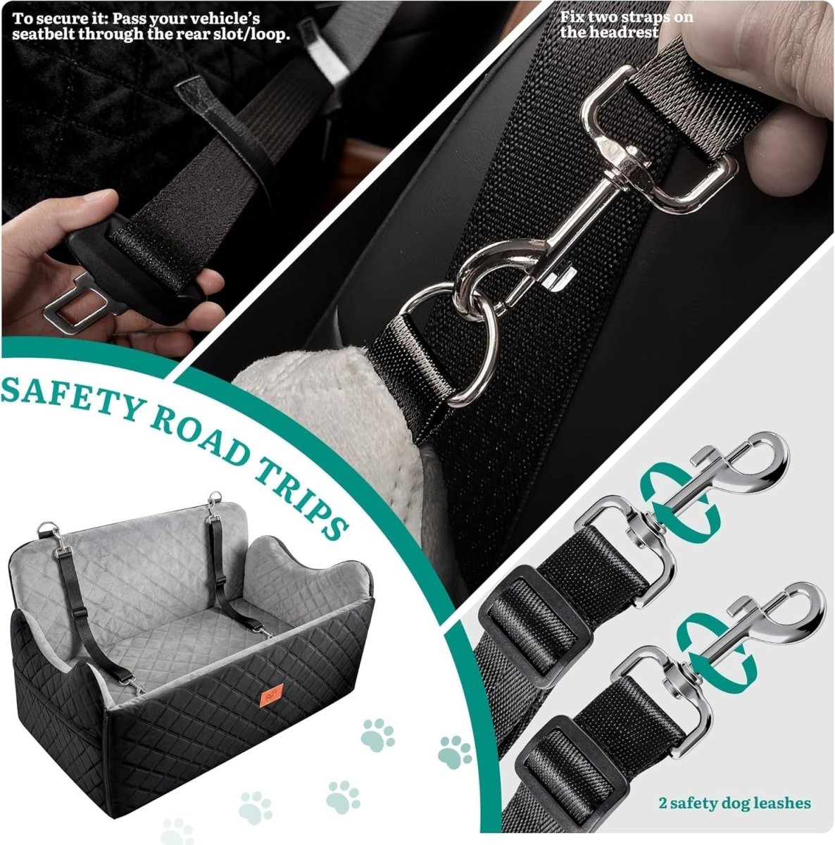 Medium Large Dog Booster Car Seat Plush Travel Bed Washable 55lb - Kwikley