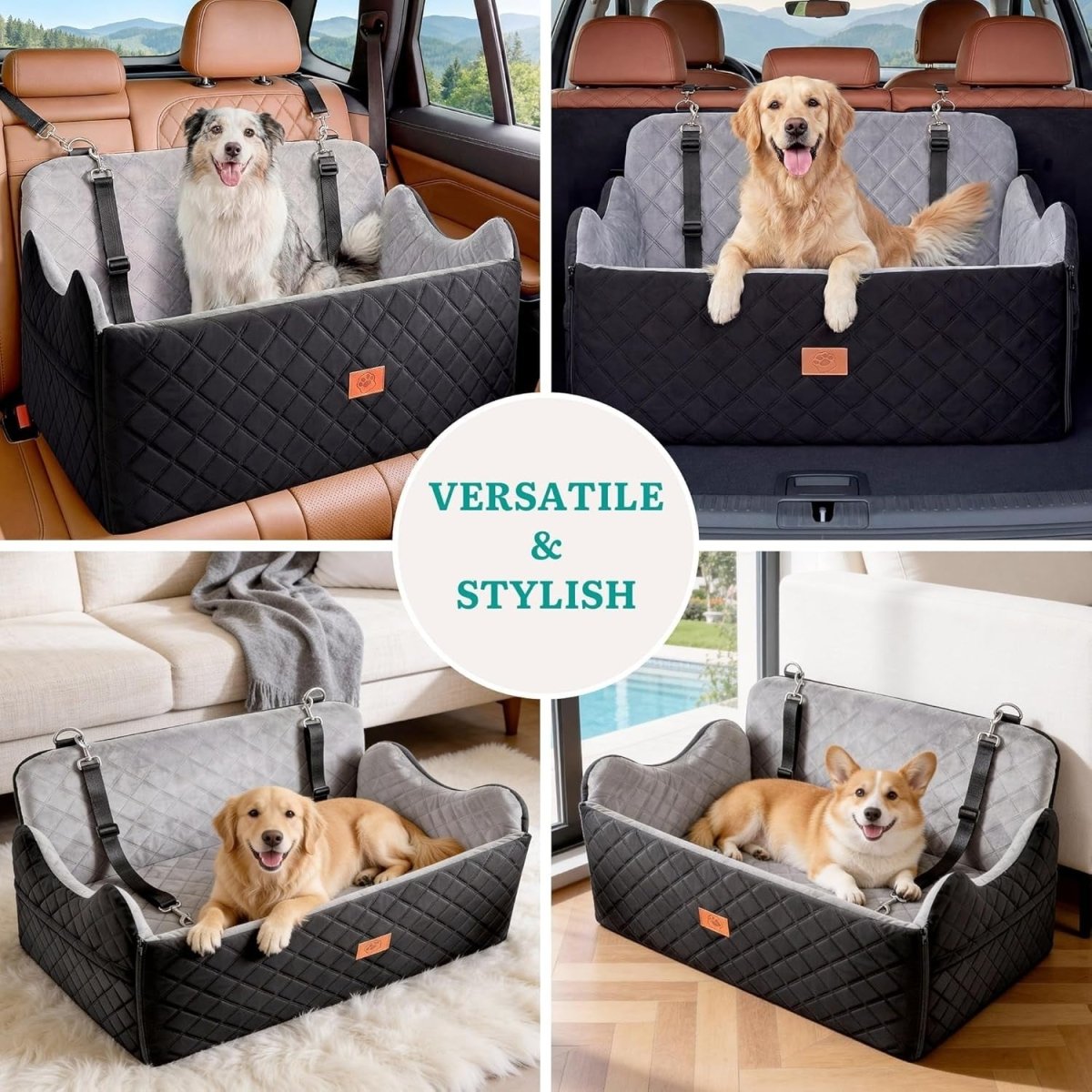 Medium Large Dog Booster Car Seat Plush Travel Bed Washable 55lb - Kwikley