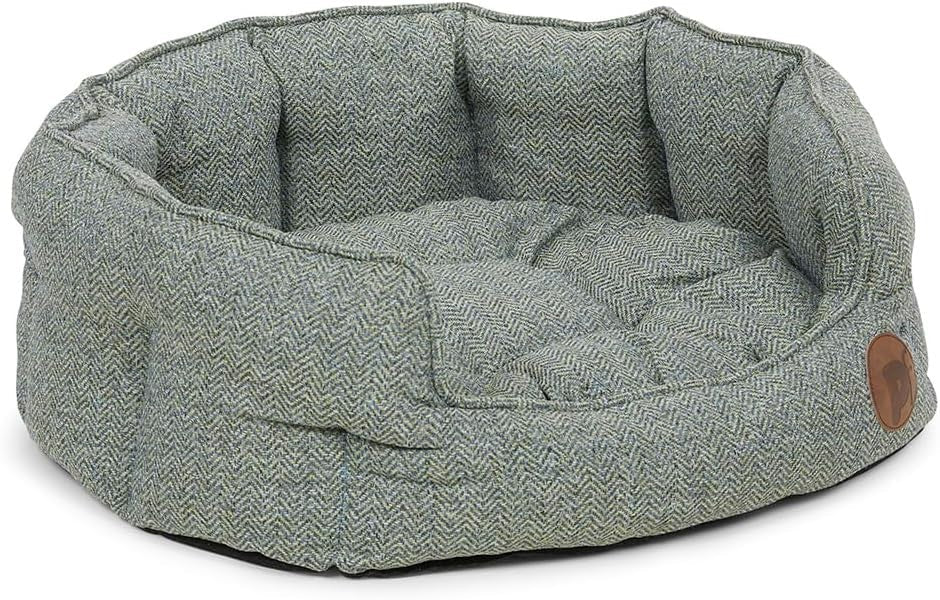 Medium Oval Dog Bed 60x52x22cm Washable Cushion Sage - Kwikley