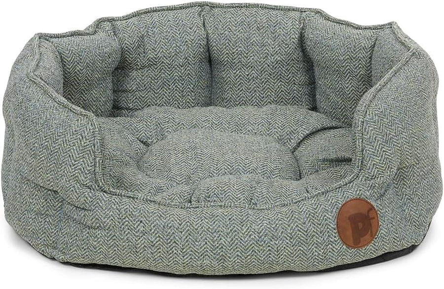 Medium Oval Dog Bed 60x52x22cm Washable Cushion Sage - Kwikley