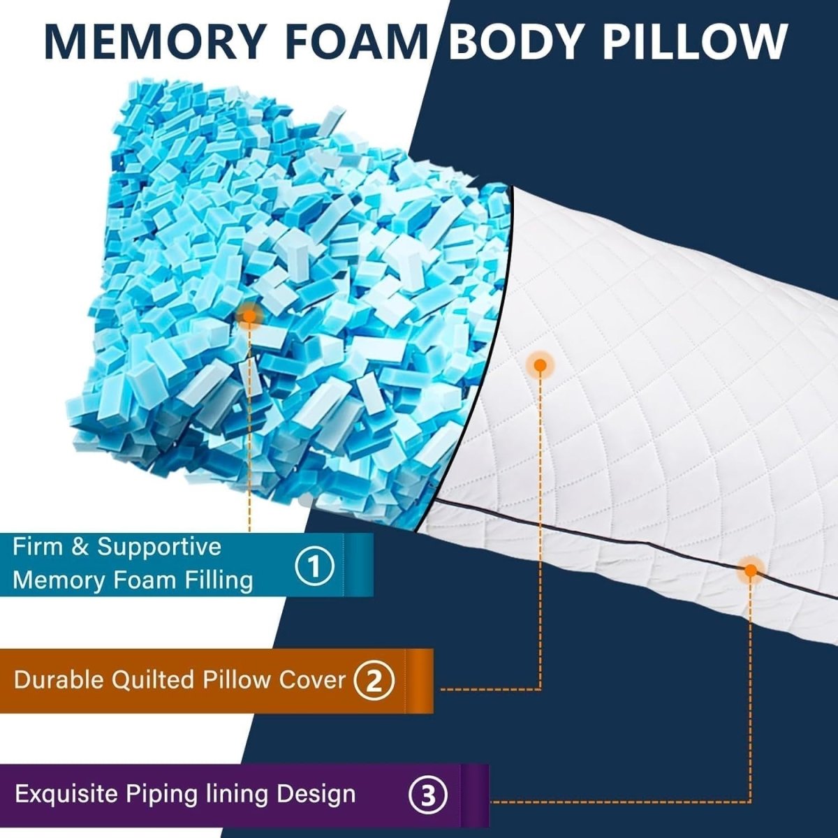 Memory Foam Body Pillow 152x50cm Full Length Cervical Support Pillow - Kwikley