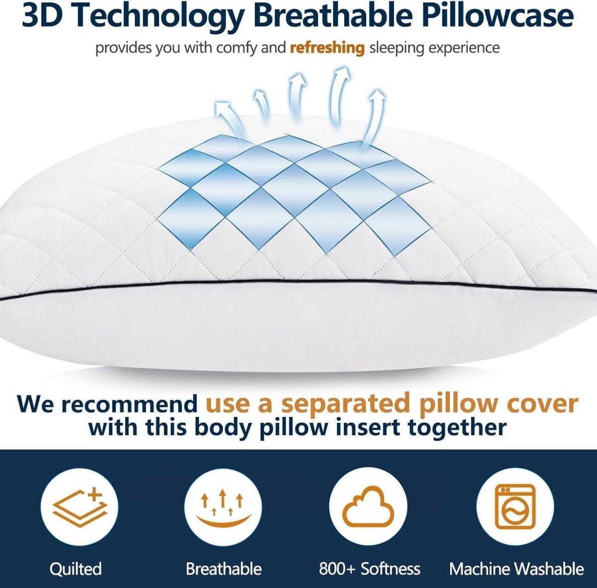 Memory Foam Body Pillow 152x50cm Full Length Cervical Support Pillow - Kwikley