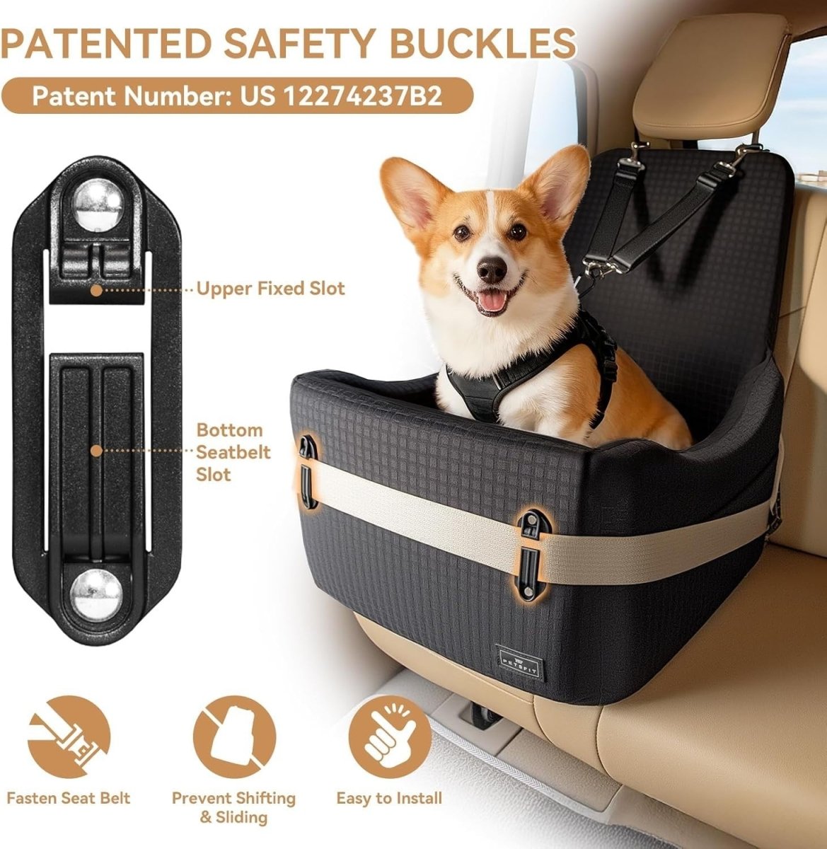 Memory Foam Dog Booster Car Seat Washable Pet Travel Bed 35lbs - Kwikley