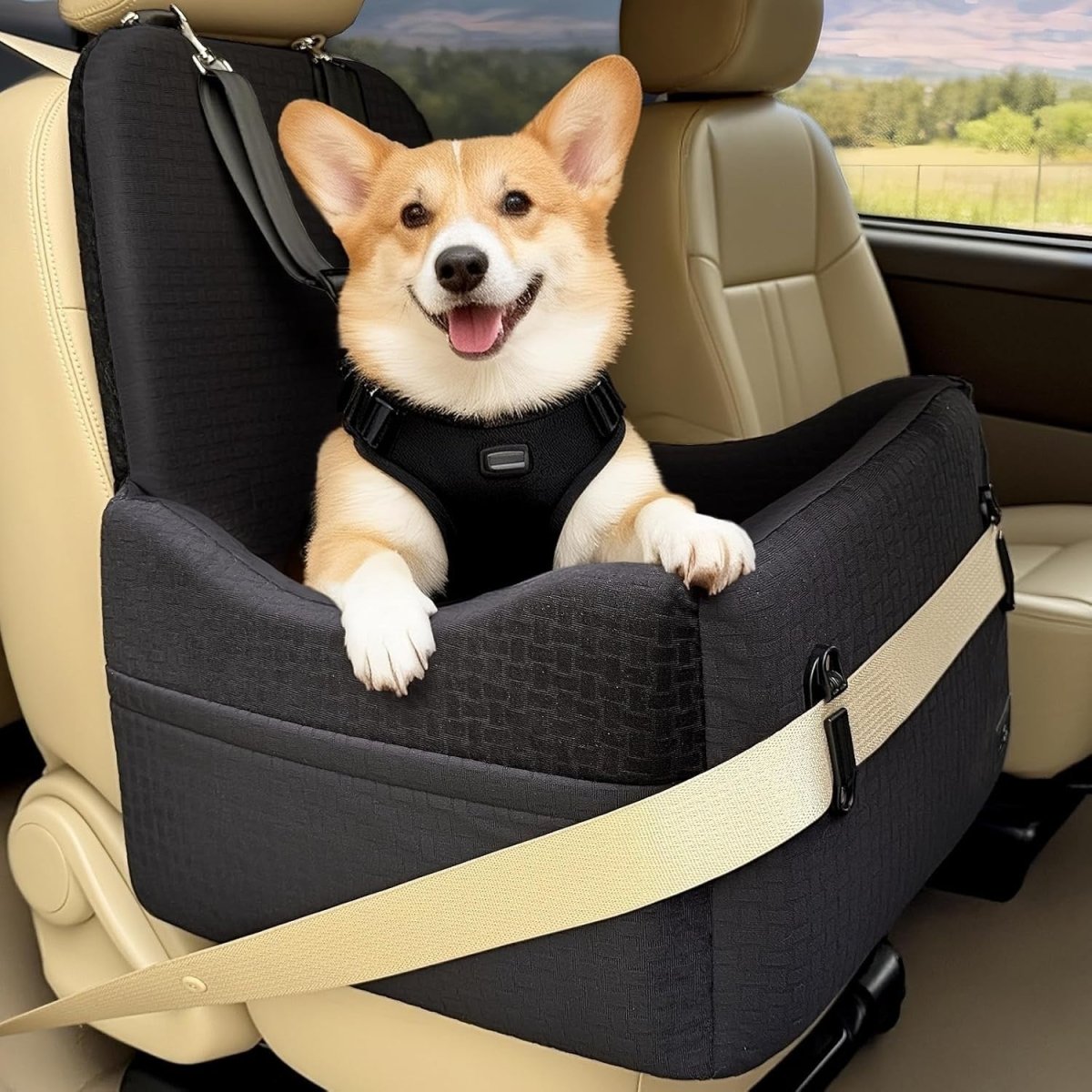 Memory Foam Dog Booster Car Seat Washable Pet Travel Bed 35lbs - Kwikley