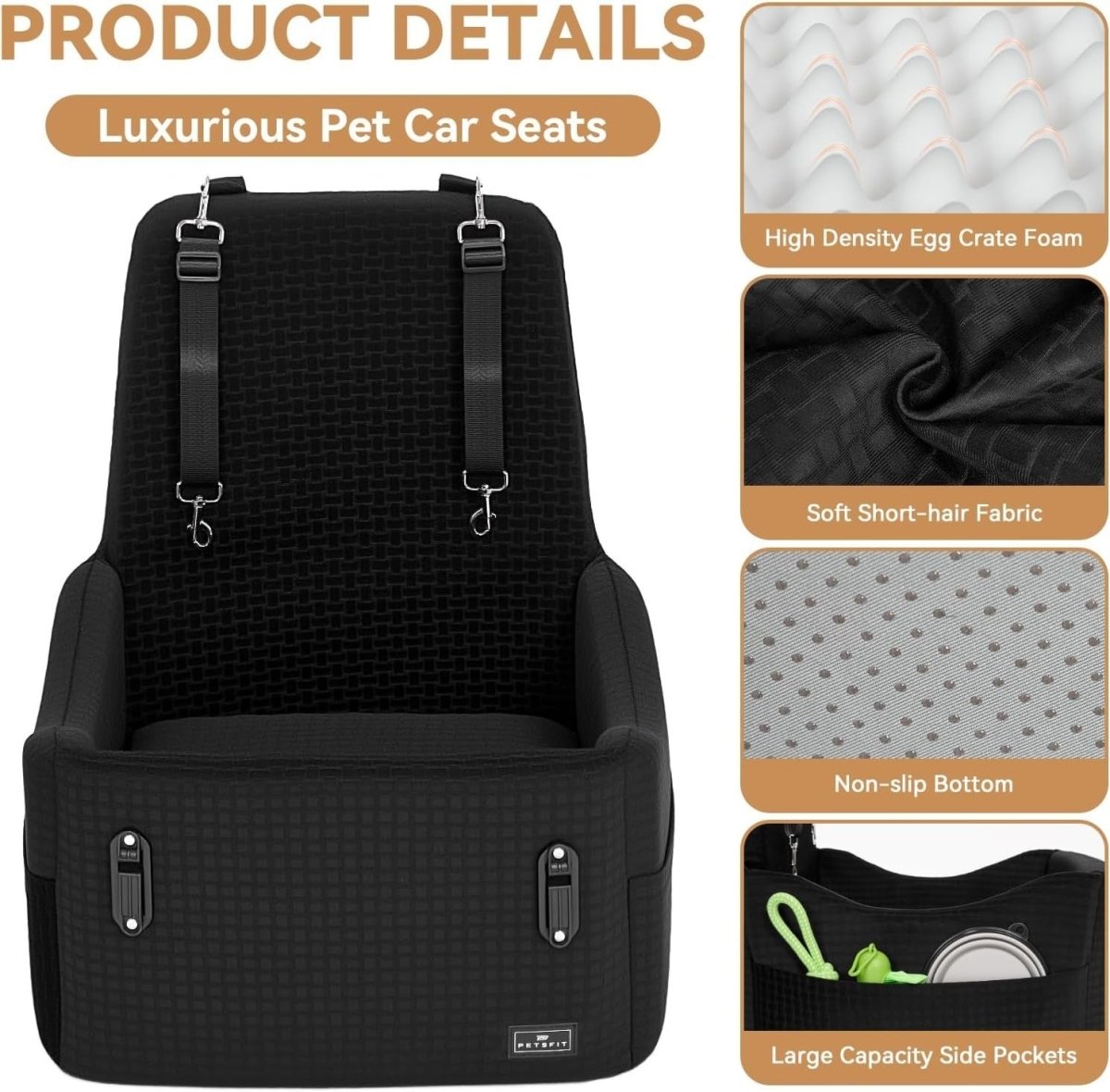 Memory Foam Dog Booster Car Seat Washable Pet Travel Bed 35lbs - Kwikley