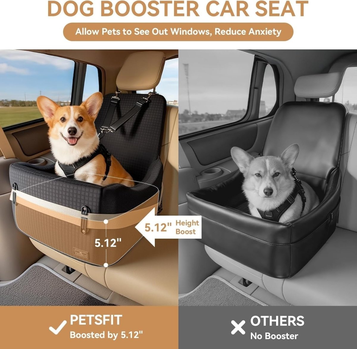 Memory Foam Dog Booster Car Seat Washable Pet Travel Bed 35lbs - Kwikley