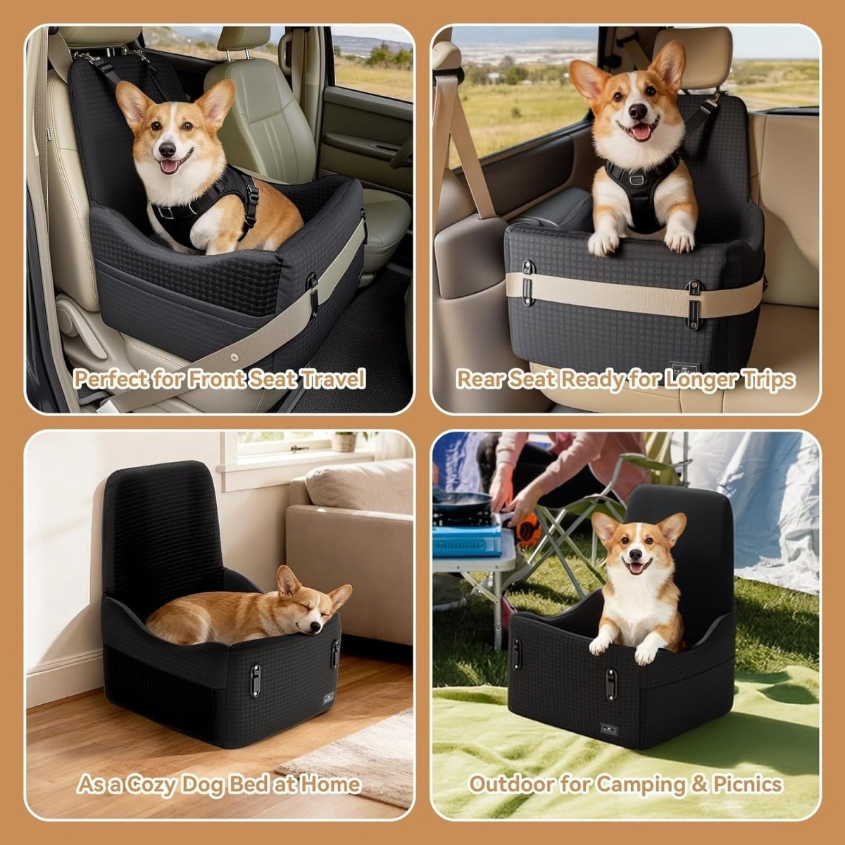 Memory Foam Dog Booster Car Seat Washable Pet Travel Bed 35lbs - Kwikley