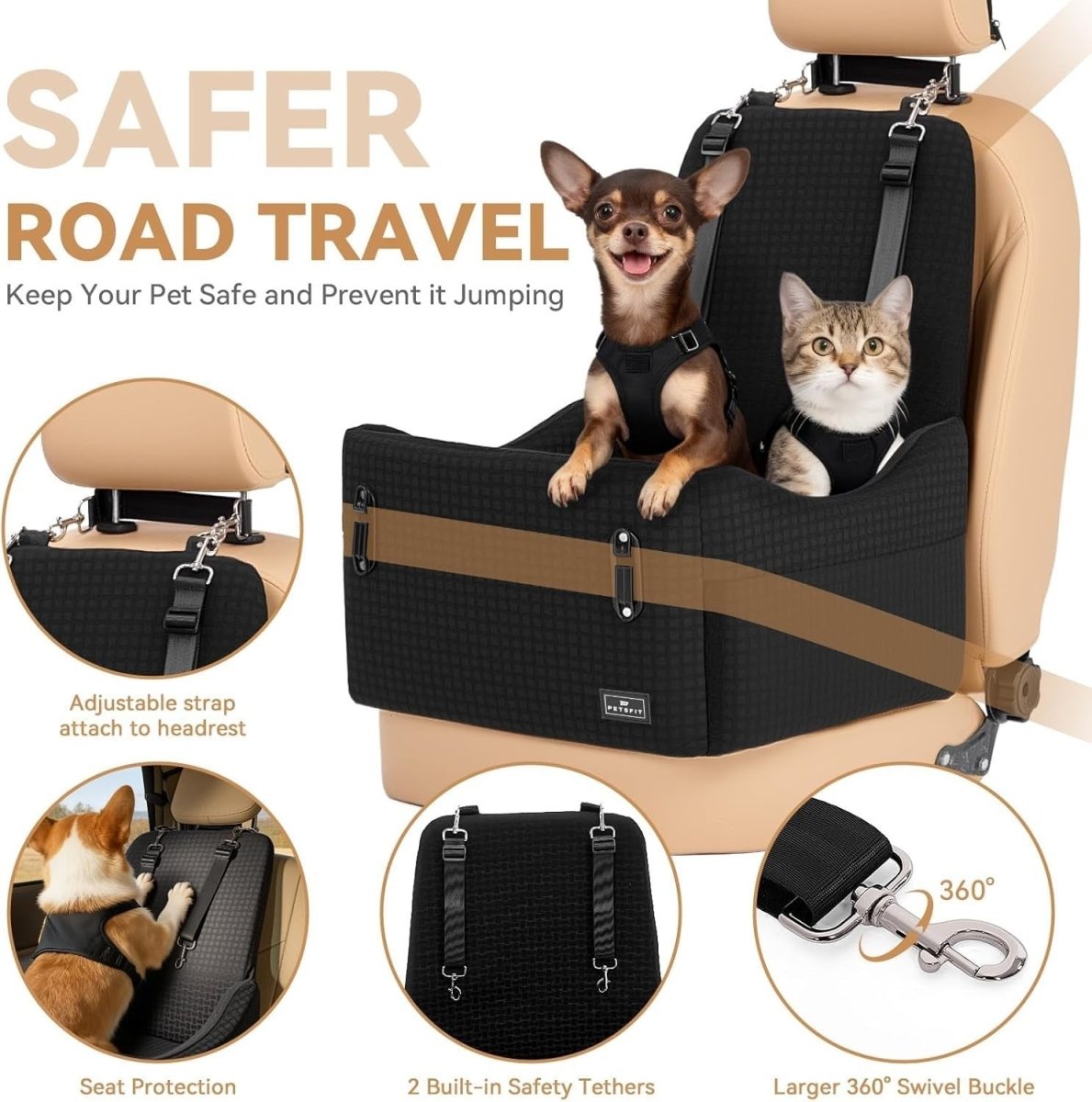 Memory Foam Dog Booster Car Seat Washable Pet Travel Bed 35lbs - Kwikley