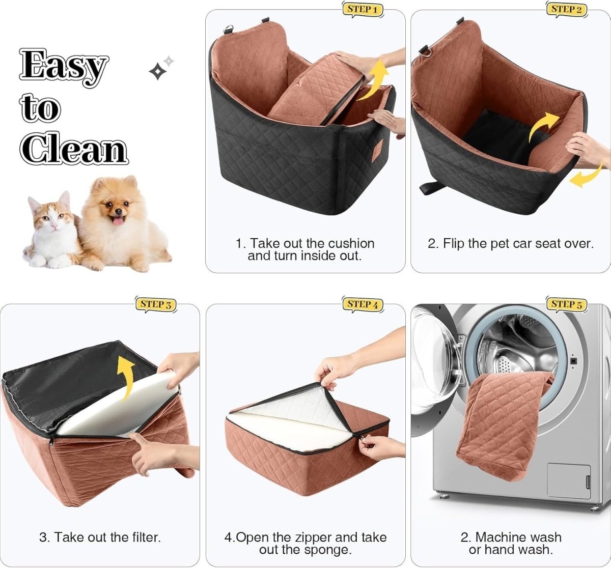 Memory Foam Dog Booster Car Seat Washable Travel Bed 35lb Black Brown - Kwikley