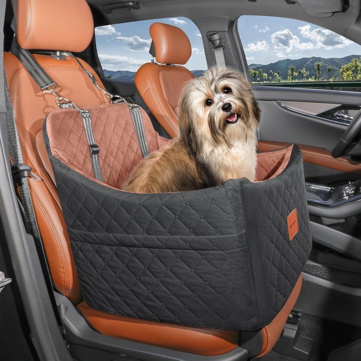 Memory Foam Dog Booster Car Seat Washable Travel Bed 35lb Black Brown - Kwikley