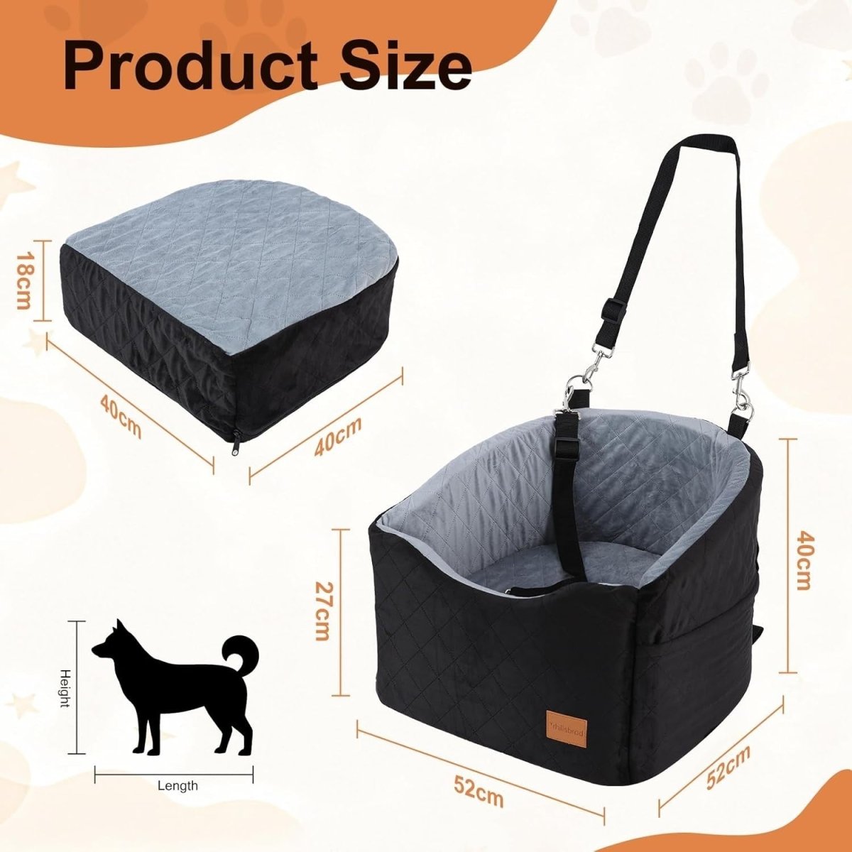 Memory Foam Dog Booster Car Seat Washable Travel Bed Up to 40lbs - Kwikley