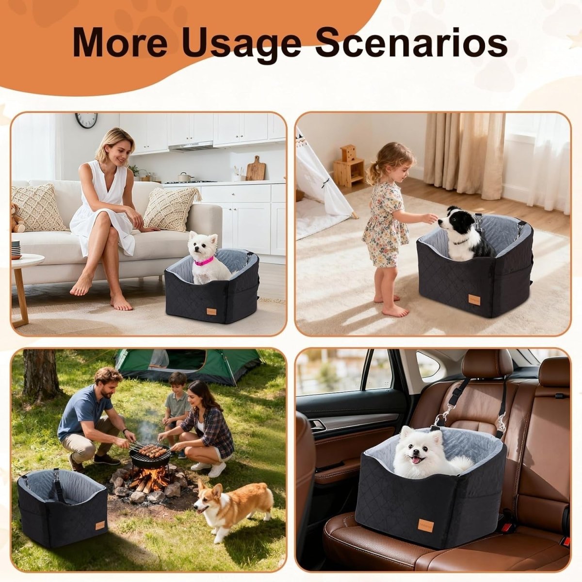 Memory Foam Dog Booster Car Seat Washable Travel Bed Up to 40lbs - Kwikley