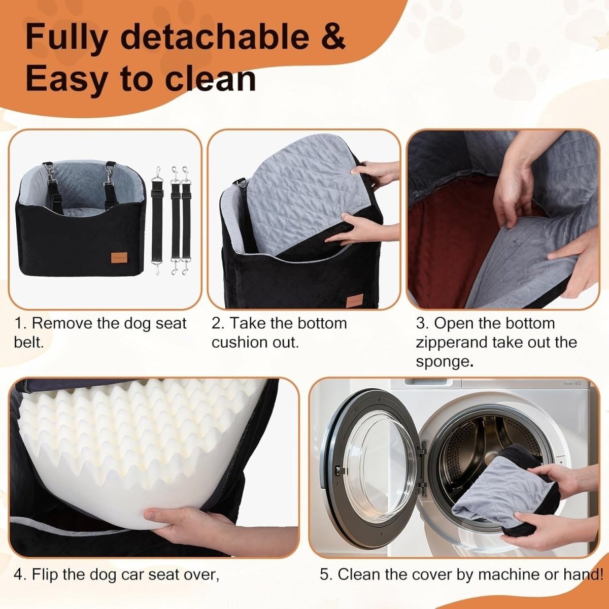 Memory Foam Dog Booster Car Seat Washable Travel Bed Up to 40lbs - Kwikley