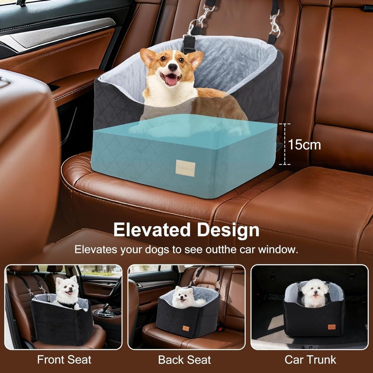 Memory Foam Dog Booster Car Seat Washable Travel Bed Up to 40lbs - Kwikley