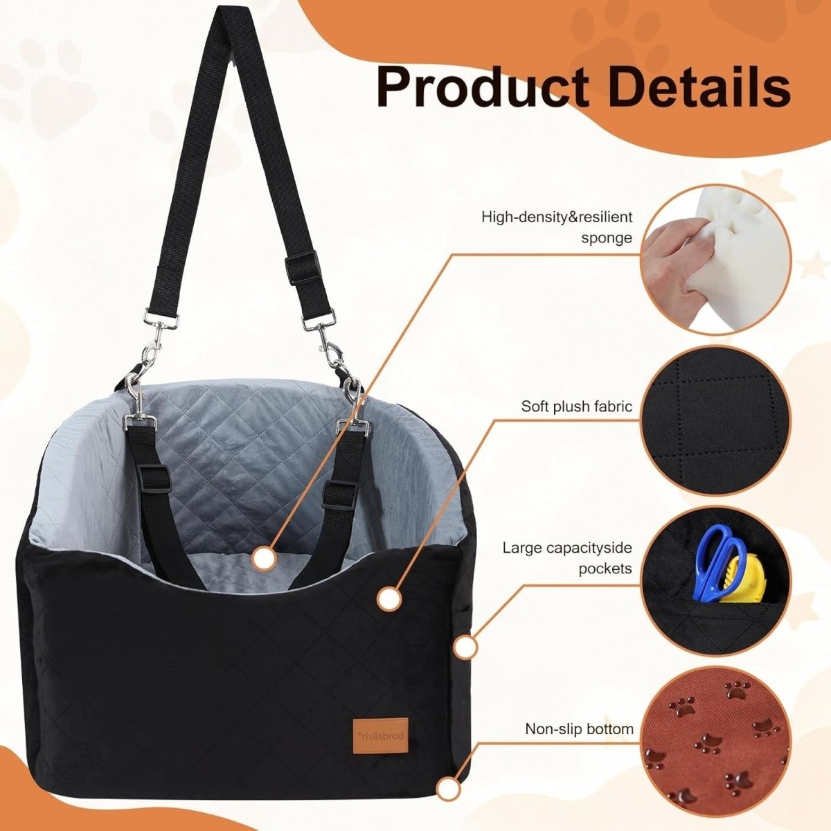 Memory Foam Dog Booster Car Seat Washable Travel Bed Up to 40lbs - Kwikley