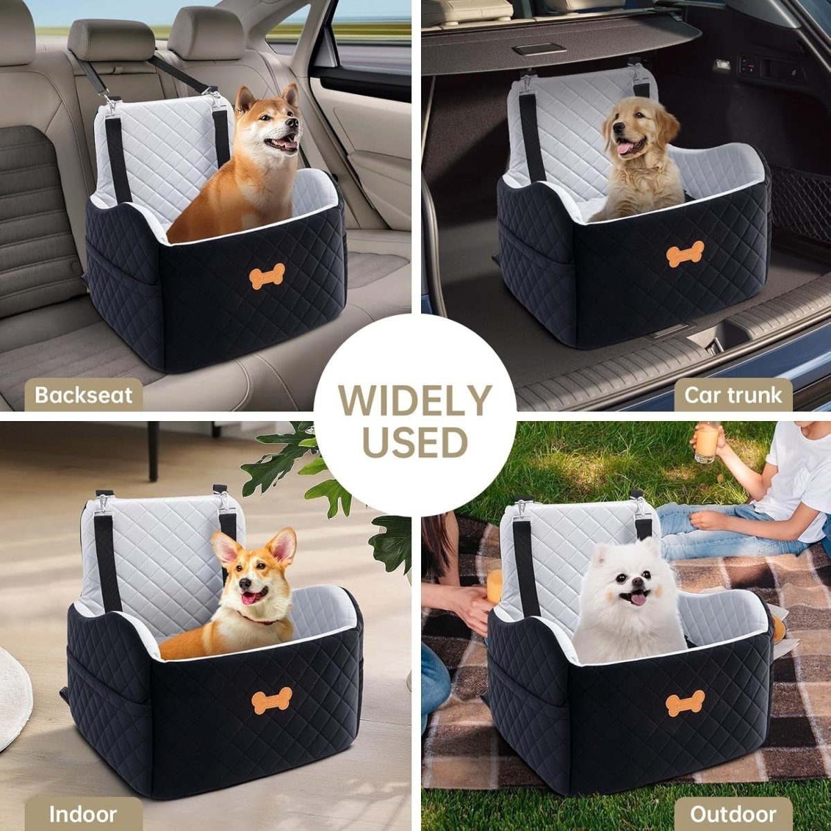 Memory Foam Dog Car Seat Booster Bed 2 Safety Leashes Travel 30lb - Kwikley