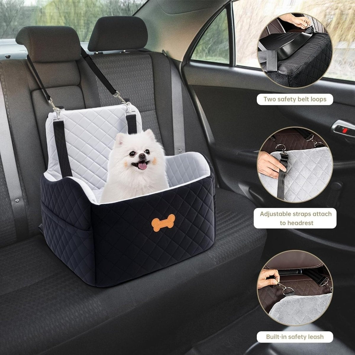 Memory Foam Dog Car Seat Booster Bed 2 Safety Leashes Travel 30lb - Kwikley