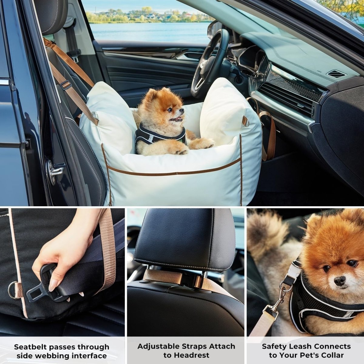 Memory Foam Dog Car Seat Booster Bed Safety Leash Washable Cover - Kwikley
