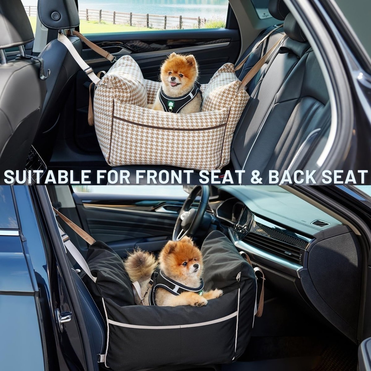 Memory Foam Dog Car Seat Booster Bed Safety Leash Washable Grey - Kwikley