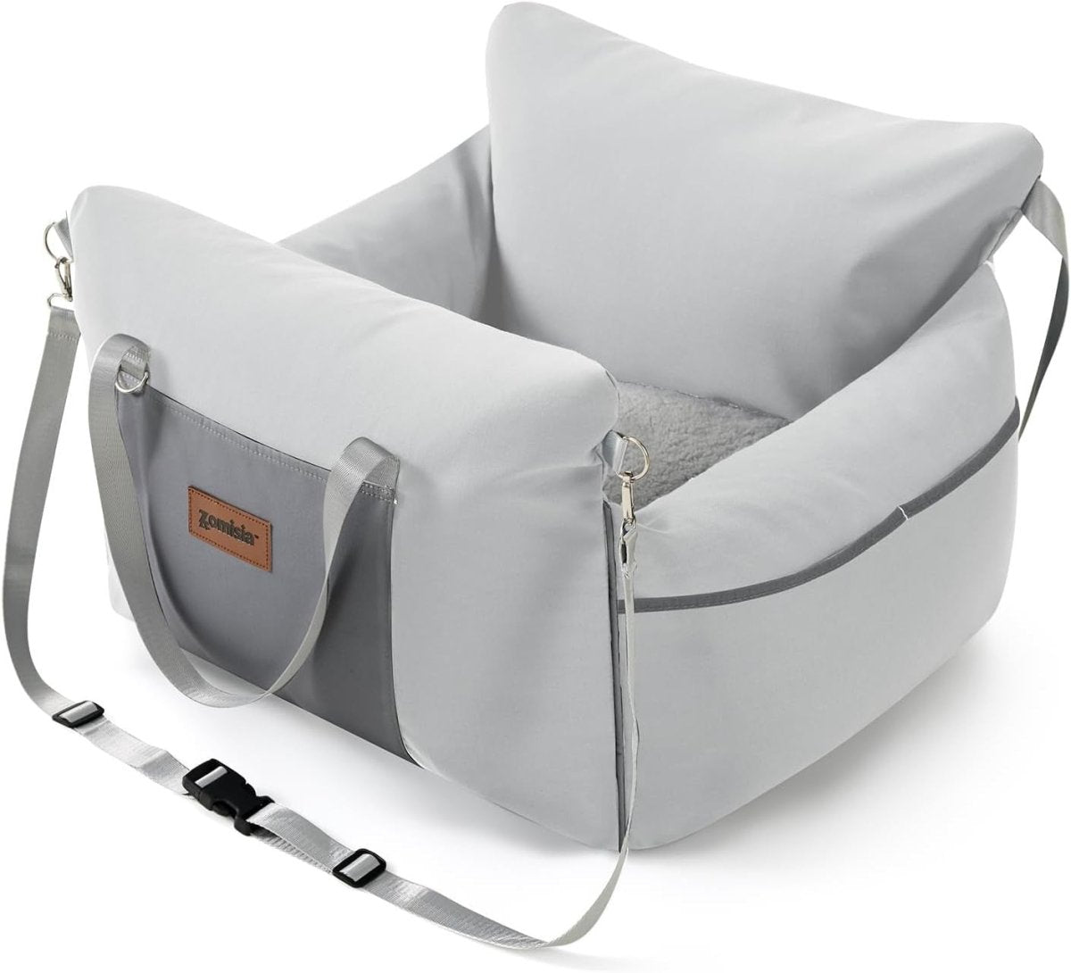 Memory Foam Dog Car Seat Booster Bed Safety Leash Washable Grey - Kwikley