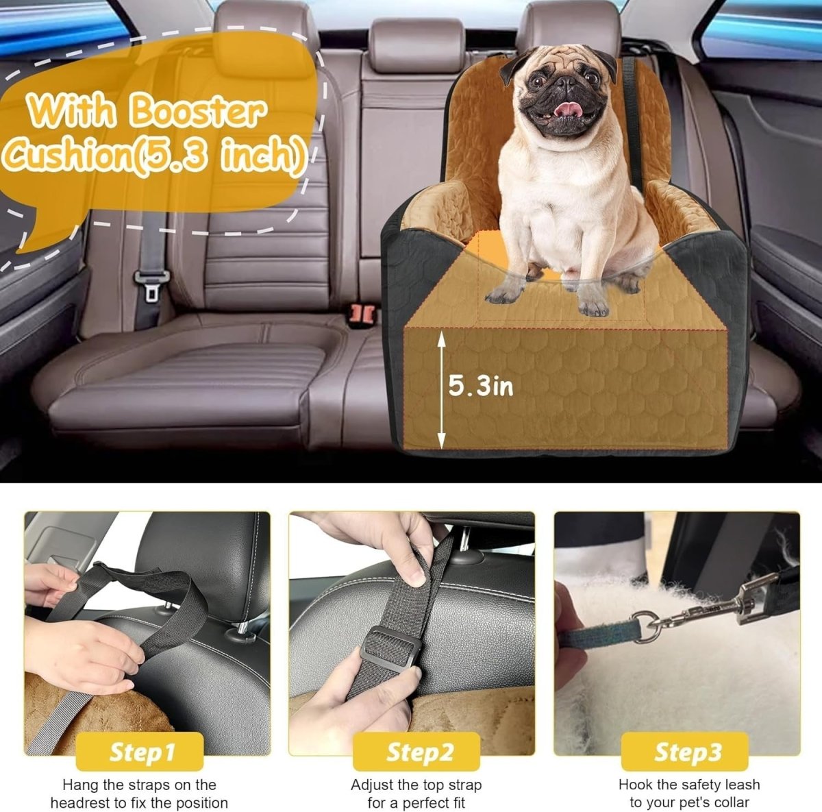 Memory Foam Dog Car Seat Booster Bed Washable Cover Pet Travel 35lb - Kwikley