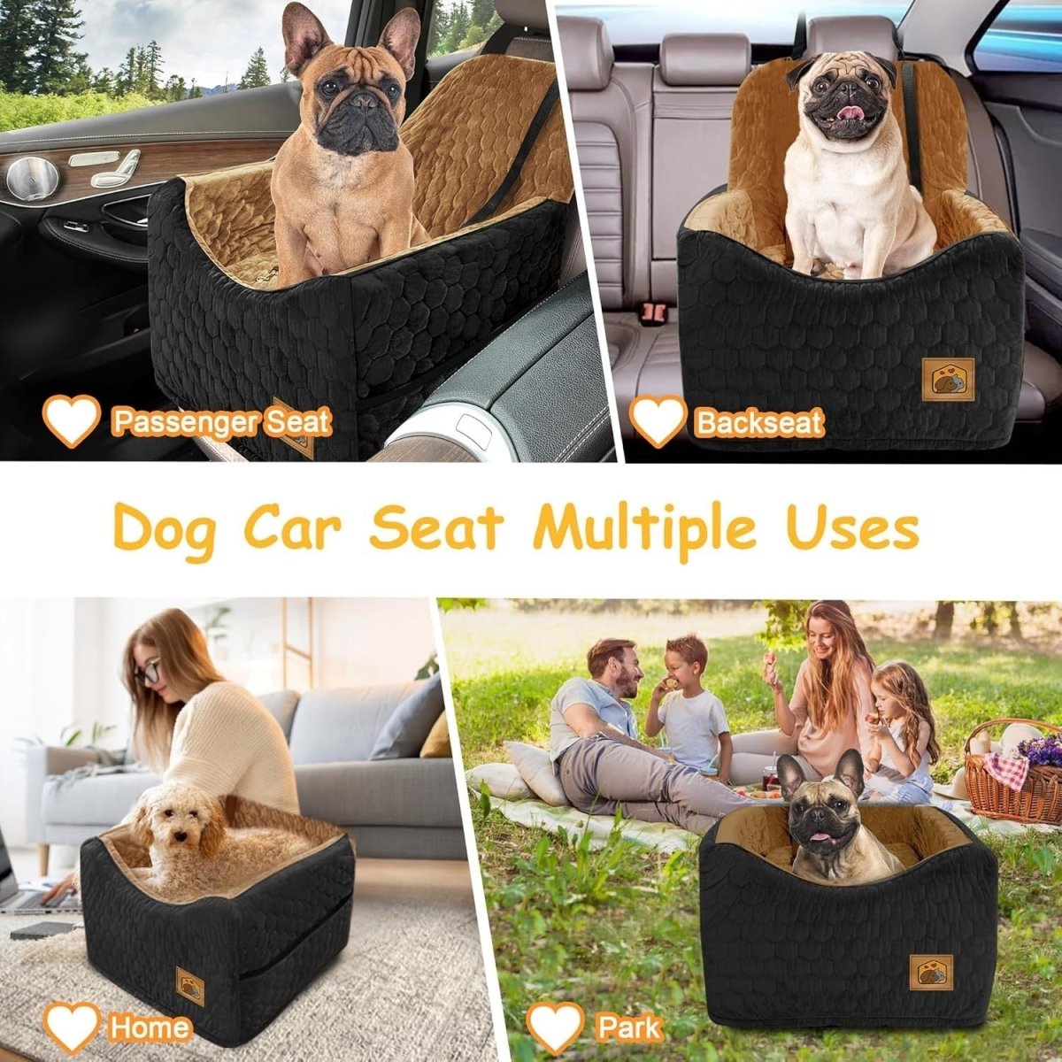 Memory Foam Dog Car Seat Booster Bed Washable Cover Pet Travel 35lb - Kwikley