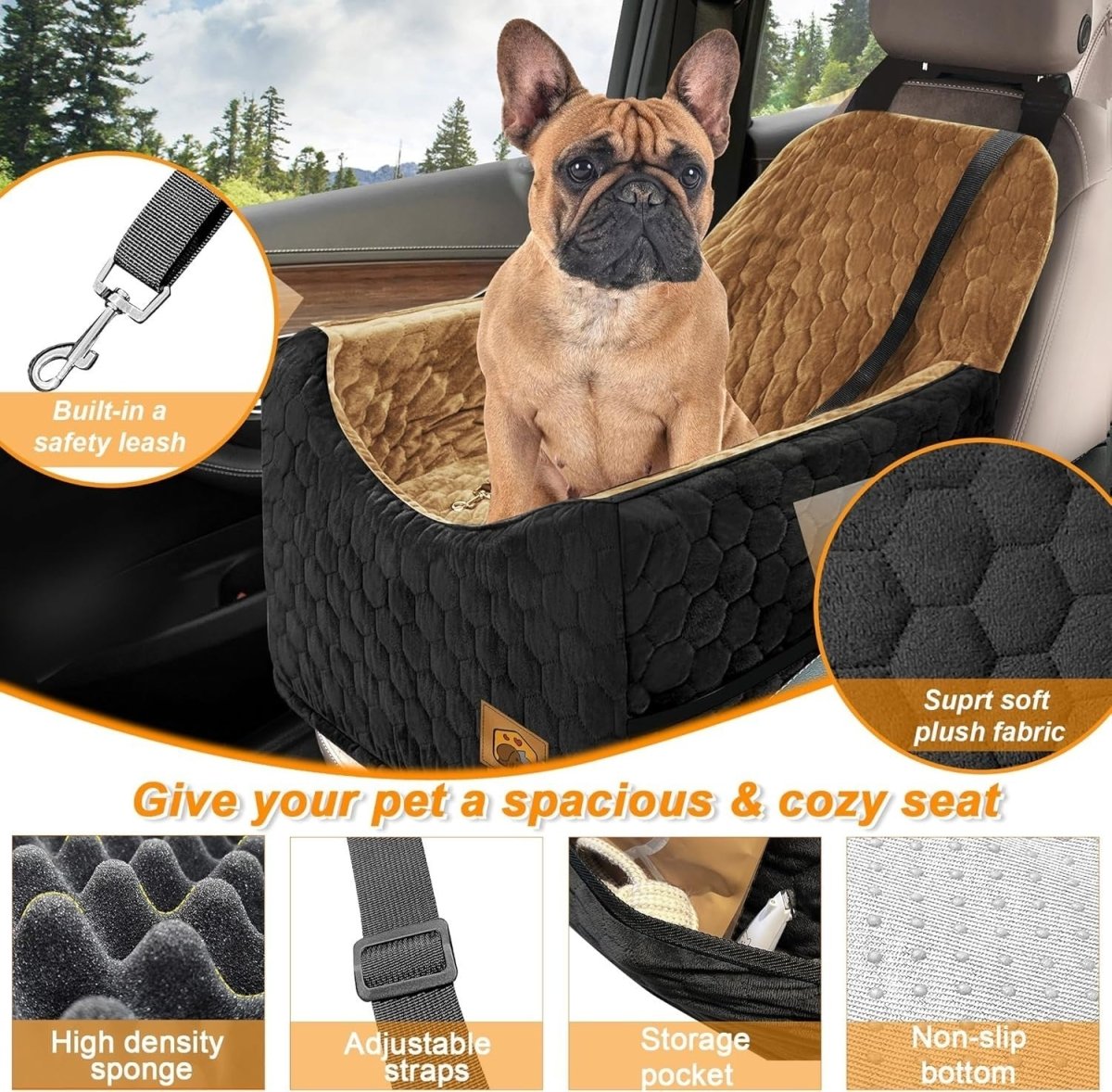Memory Foam Dog Car Seat Booster Bed Washable Cover Pet Travel 35lb - Kwikley