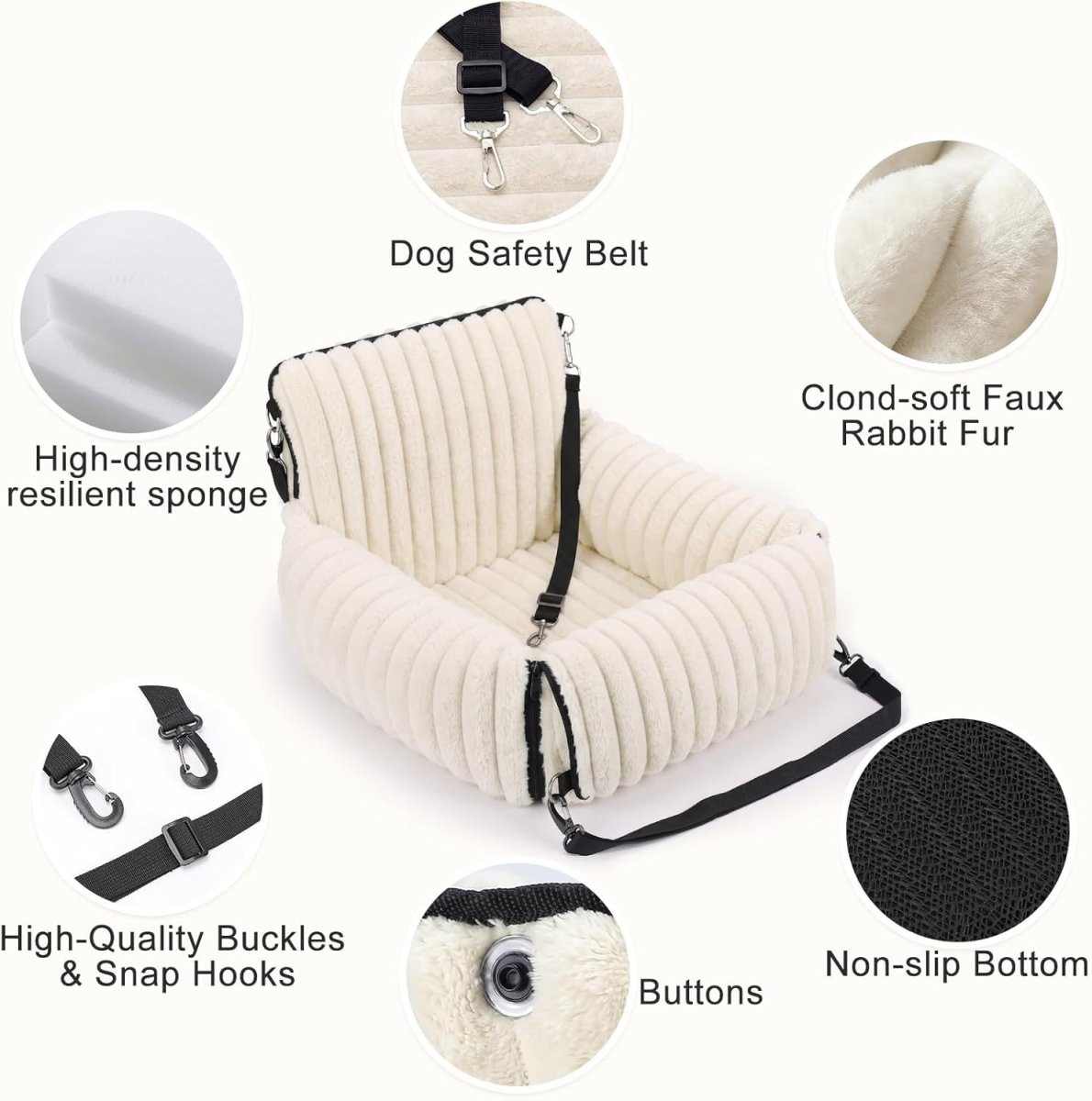 Memory Foam Dog Car Seat Booster Bed Washable Travel Carrier 25lb - Kwikley