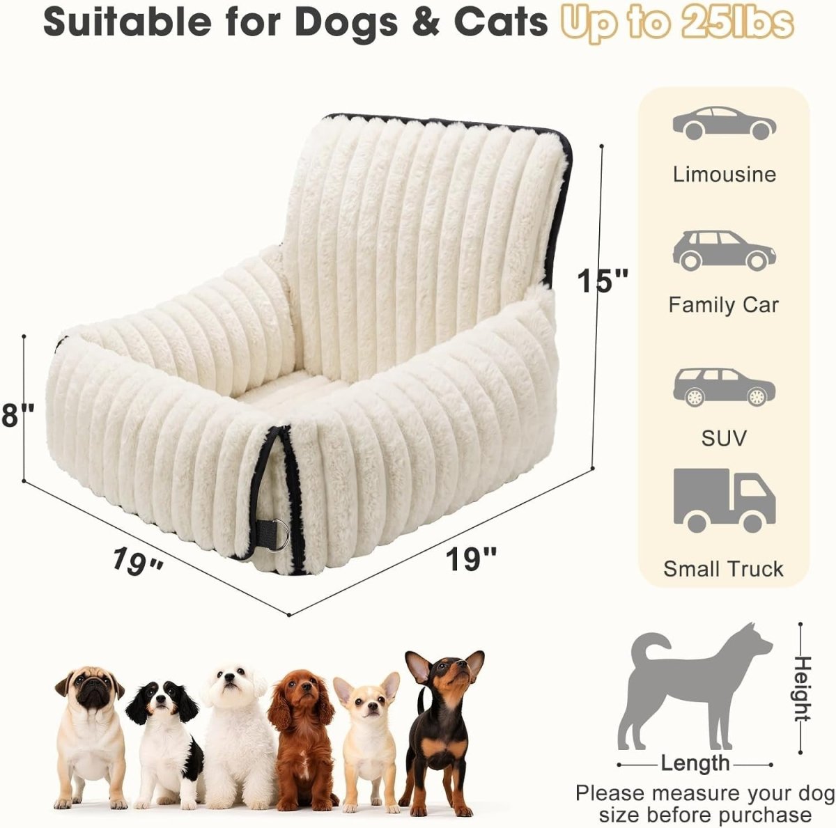 Memory Foam Dog Car Seat Booster Bed Washable Travel Carrier 25lb - Kwikley