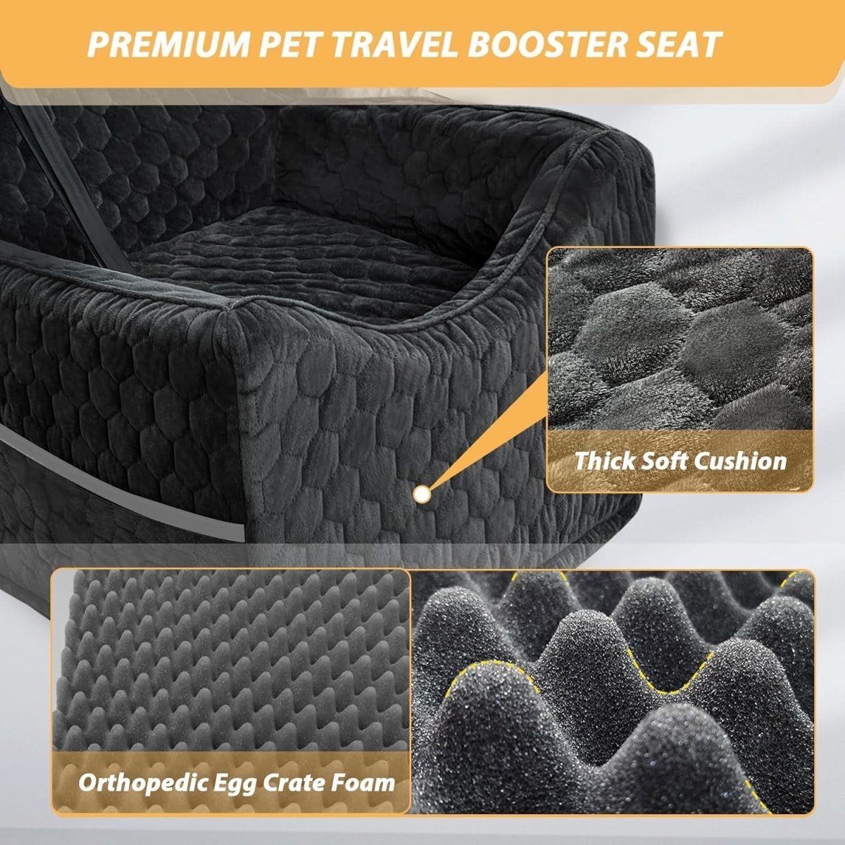 Memory Foam Dog Car Seat Booster Bed Washable Travel Carrier 35lb - Kwikley