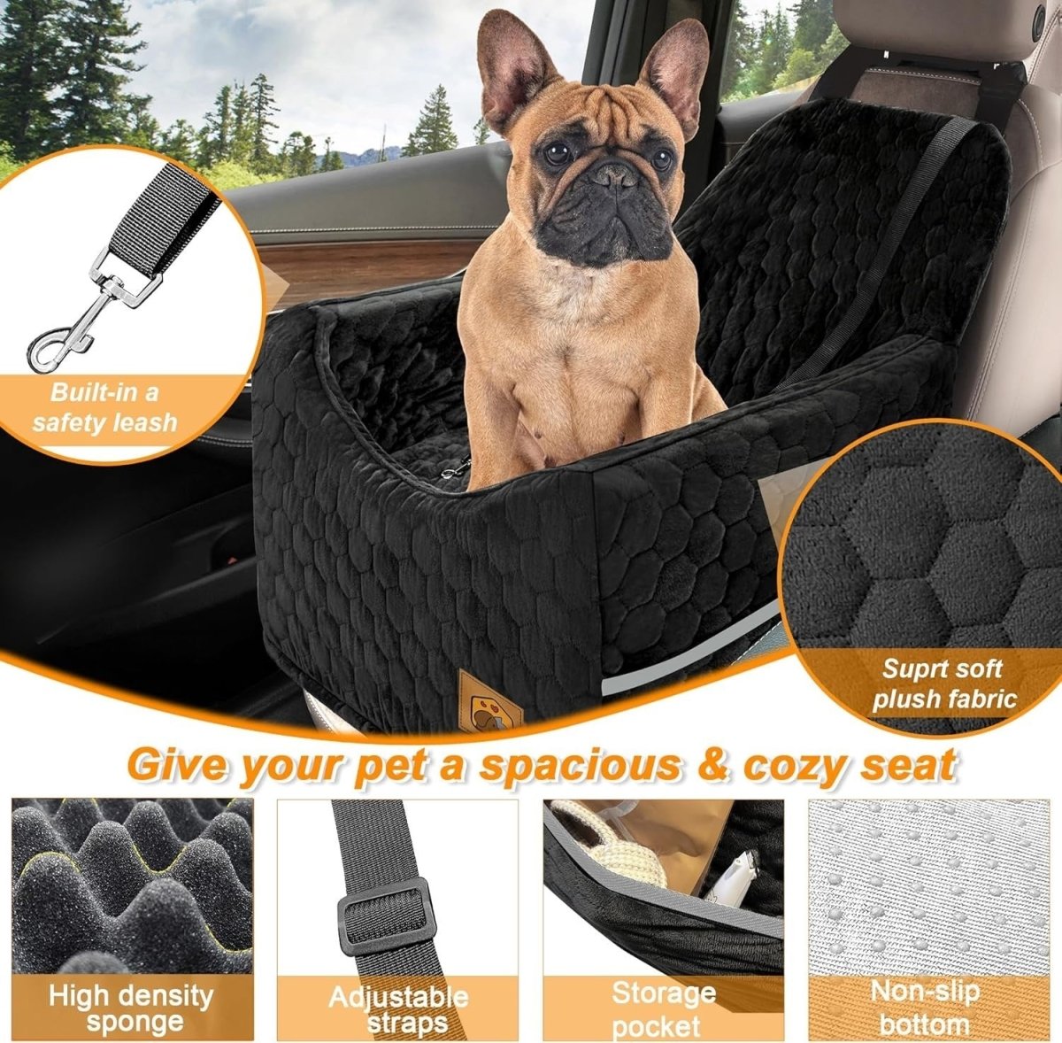 Memory Foam Dog Car Seat Booster Bed Washable Travel Carrier 35lb - Kwikley
