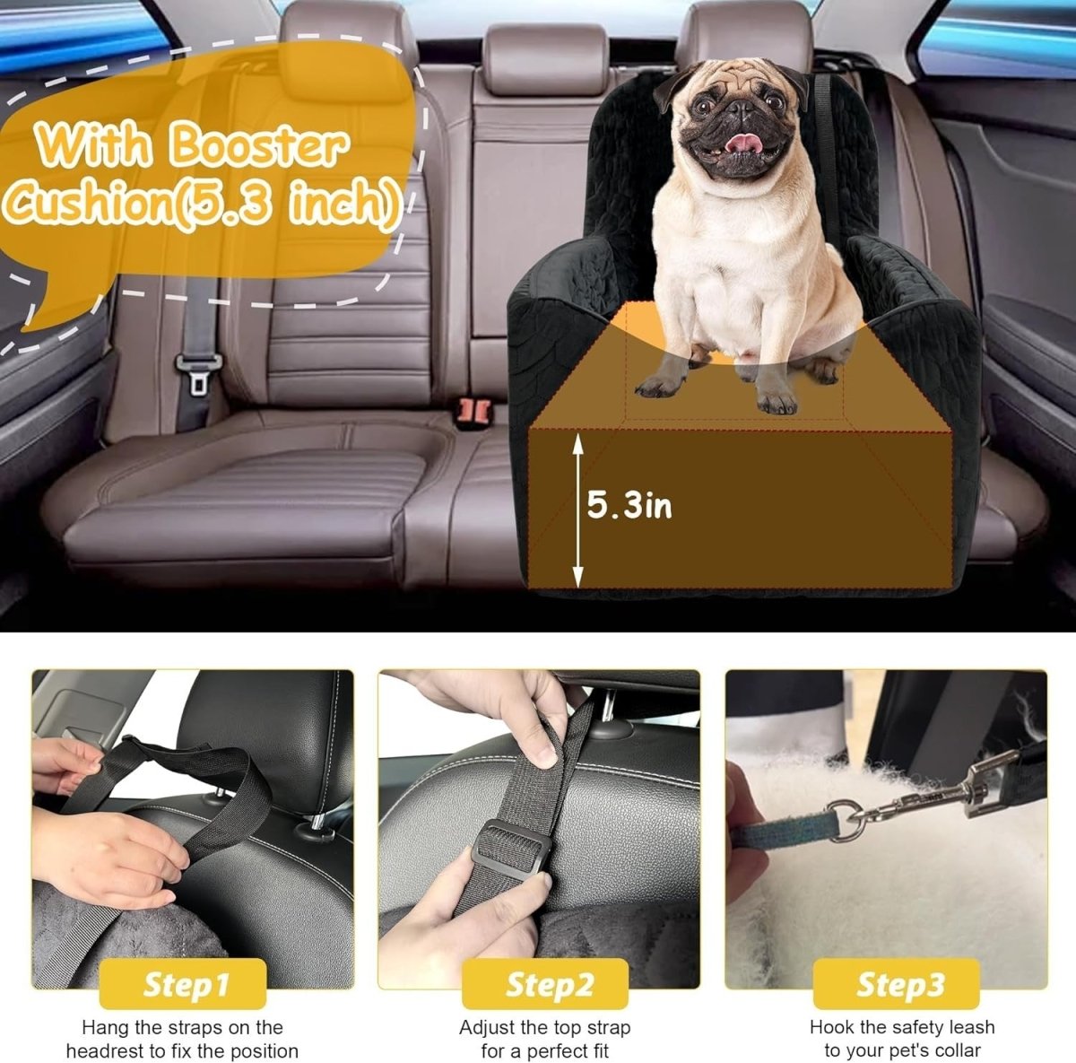 Memory Foam Dog Car Seat Booster Bed Washable Travel Carrier 35lb - Kwikley