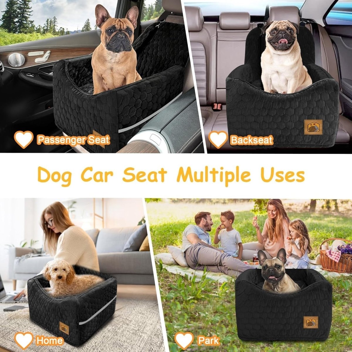 Memory Foam Dog Car Seat Booster Bed Washable Travel Carrier 35lb - Kwikley