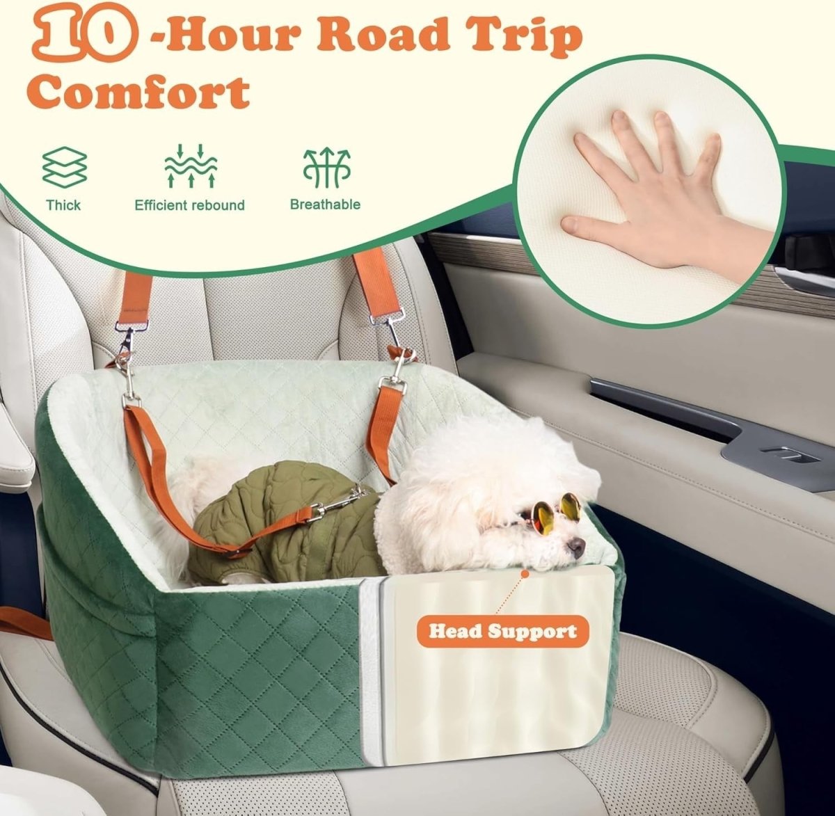 Memory Foam Dog Car Seat Booster Bed Washable Travel Carrier Up To 30lb - Kwikley