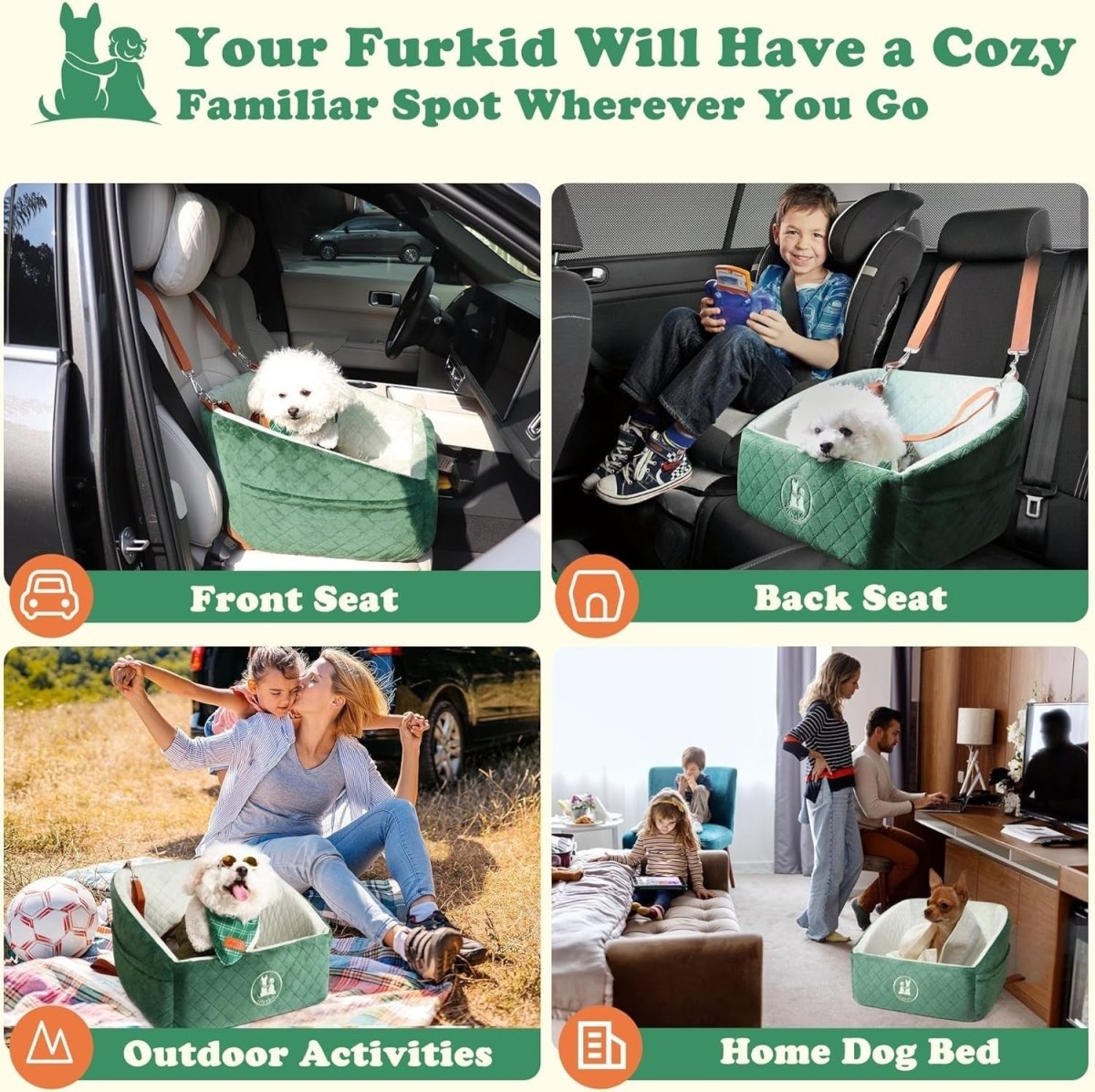 Memory Foam Dog Car Seat Booster Bed Washable Travel Carrier Up To 30lb - Kwikley