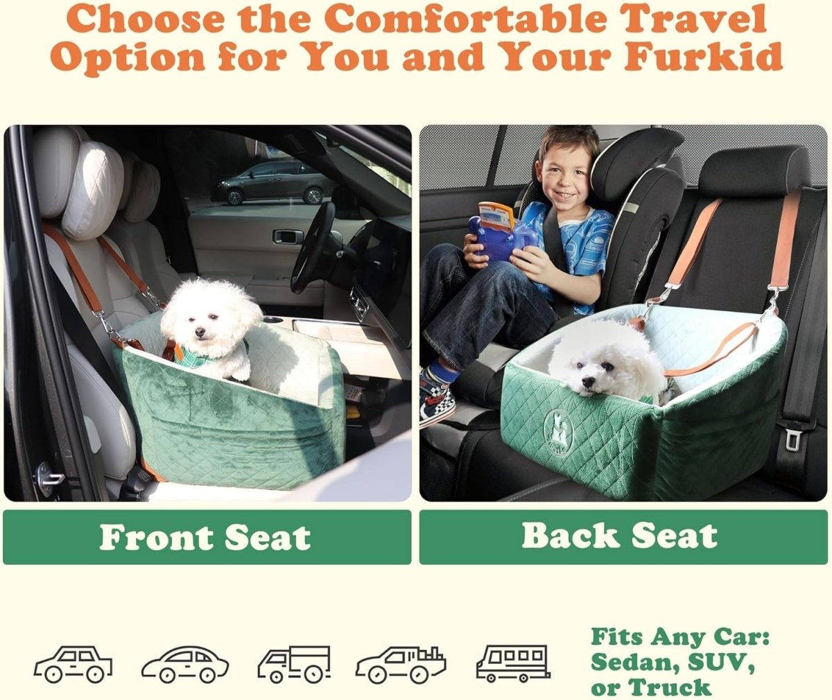 Memory Foam Dog Car Seat Booster Bed Washable Travel Carrier Up To 30lb - Kwikley
