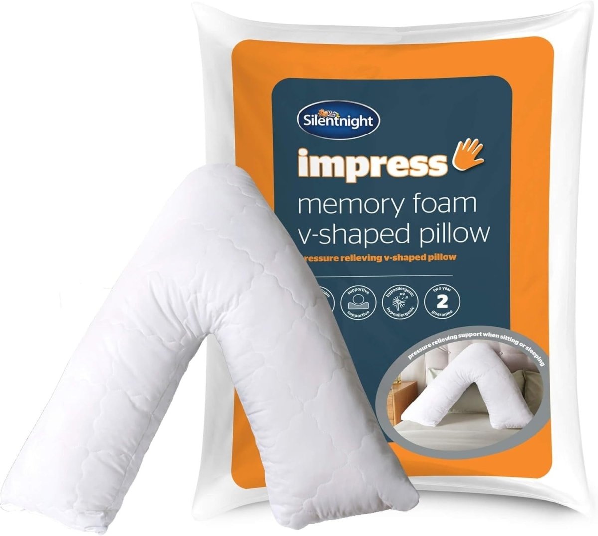 Memory Foam V Shape Pillow Orthopedic Support Back Neck Pregnancy Sleep - Kwikley