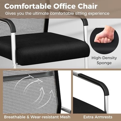 Mesh Reception Chairs Set 2 Stackable Office Guest Sled Base - Kwikley