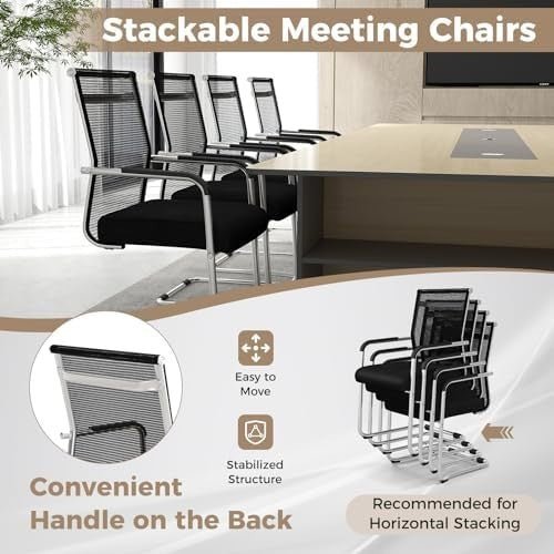 Mesh Reception Chairs Set 2 Stackable Office Guest Sled Base - Kwikley