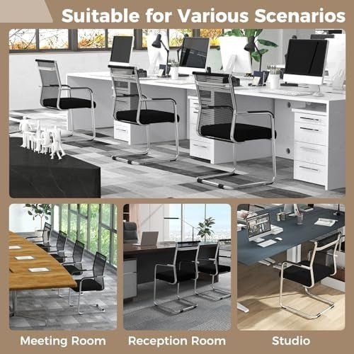 Mesh Reception Chairs Set 2 Stackable Office Guest Sled Base - Kwikley