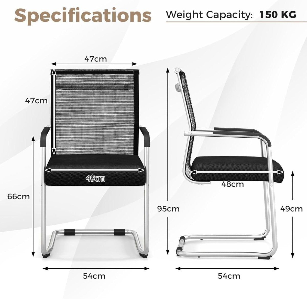 Mesh Reception Chairs Set 2 Stackable Office Guest Sled Base - Kwikley