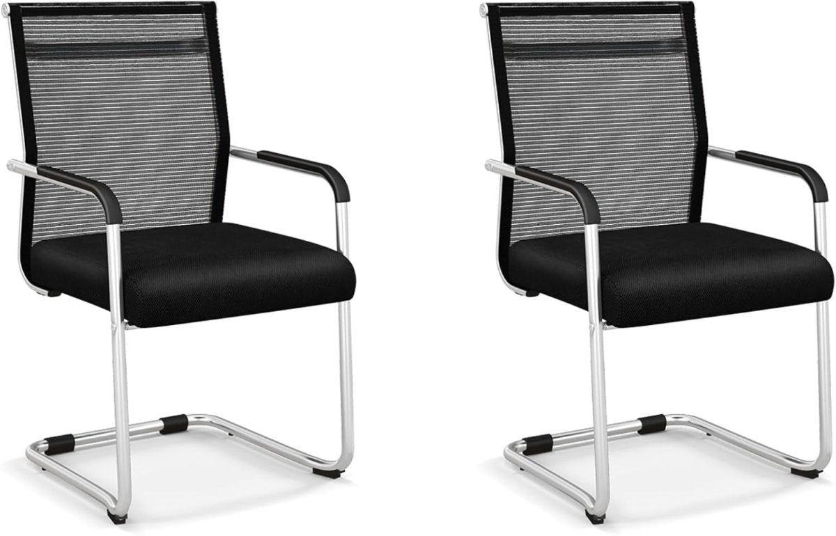 Mesh Reception Chairs Set 2 Stackable Office Guest Sled Base - Kwikley